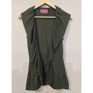 Sweet N Sinful Open Cardigan OLIVE GRN Knit Sweater Collared SMALL